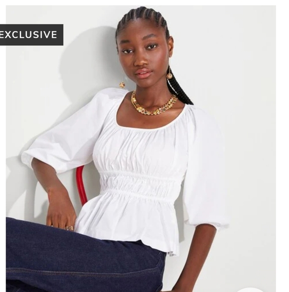 White XL Peasant Cotton Prairie Milkmade Cottagecore Top - Picture 1 of 6